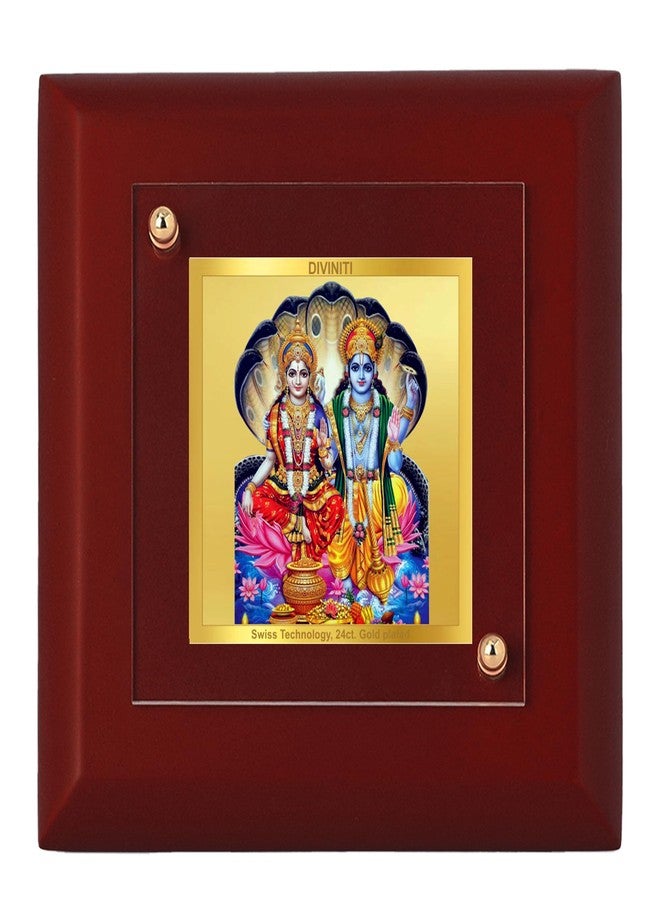 DIVINITI 24K Gold Plated Foil Vishnu Lakshmi Ji Photo Frame For Home Decor, Table Top|Religious Photo Frame Idol For Pooja, Prayer, Gift MDF 1A (10x10 CM) - Image 1